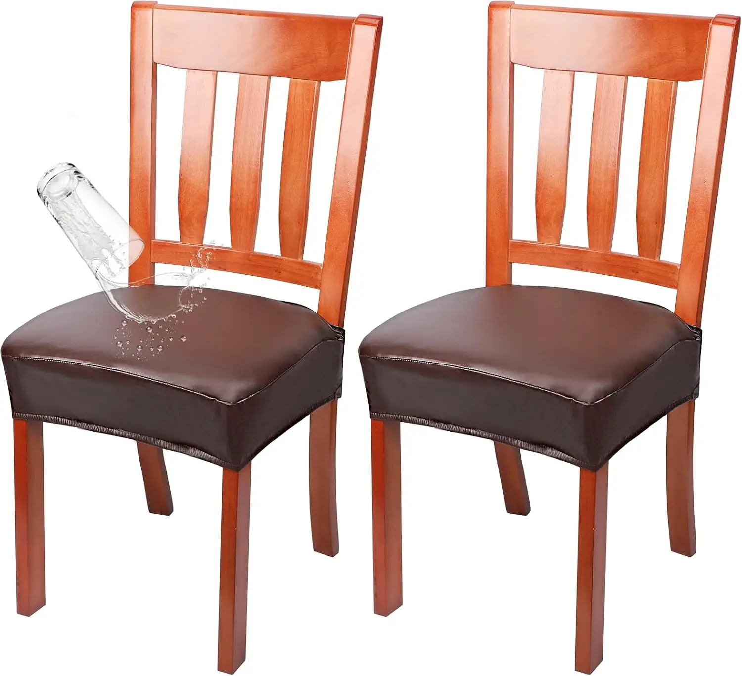 

Chair Covers For Dining Chairs, 2 Pcs Waterproof Dining Chair Covers With Elastic Ties, Seat Covers For Chairs Seat Cushion