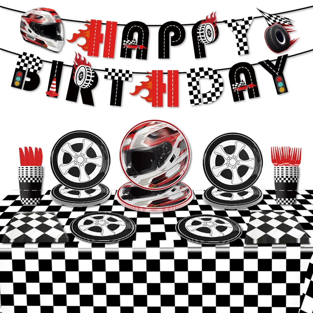 Auto da corsa compleanno moto festa stoviglie usa e getta tovaglia piatto tazza auto da corsa tema palloncino decorazioni per feste di compleanno