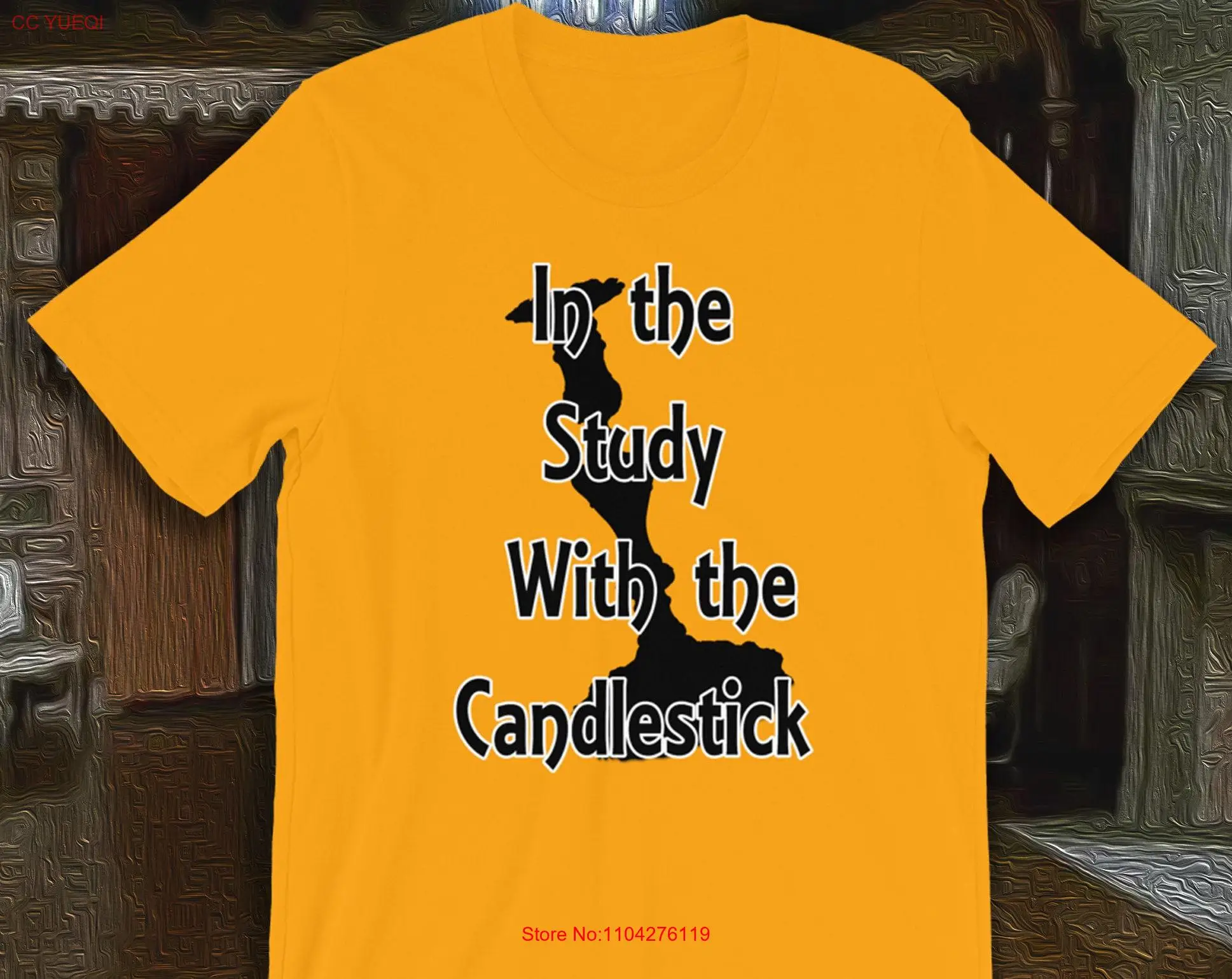 Coronel Mostaza en el estudio con Candlestick Clue Game Camiseta de manga larga o corta
