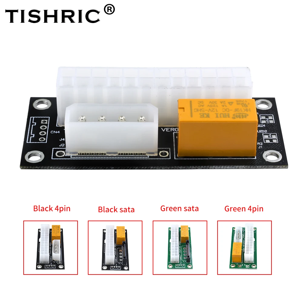 TISHRIC Dual NETZTEIL pc block synchronizer Netzteil Adapter Add2psu ATX 24Pin Zu 4pin Molex Synchron Riser Karte Bergbau BTC