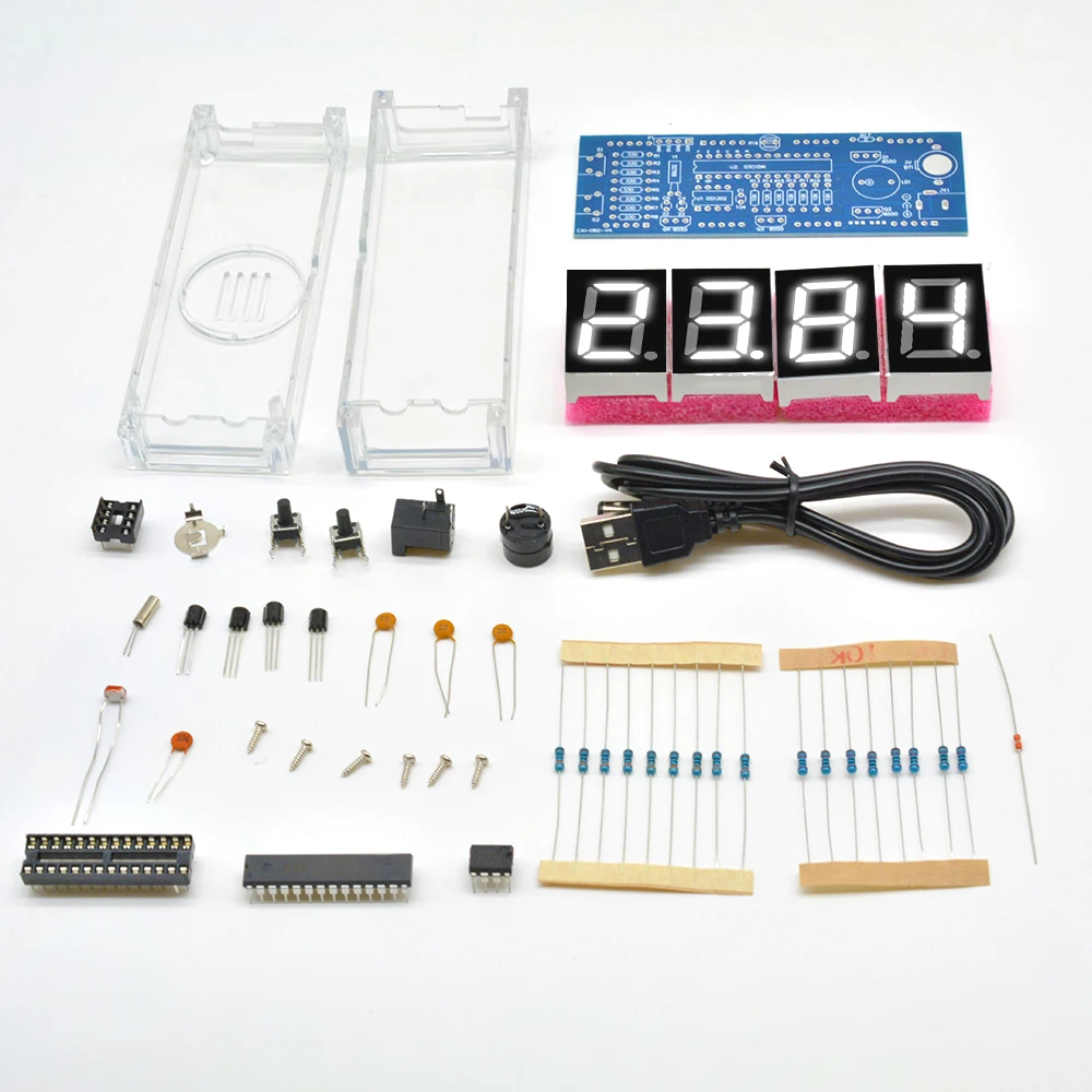 Electronic Kit LED Digital Electronic Temperature Clock DIY Bulk White Green Blue Red 5V 0.15W