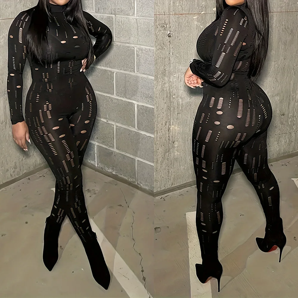 Sexy aushöhlen Bodycon Jumps uit Nachtclub einteilige Outfits für Frauen Clubwear Stram pler Party Bodcon Overalls schwarze Overalls