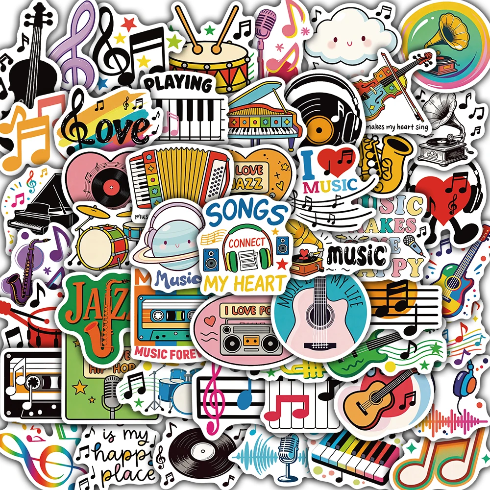 50PCS Cute Music Sticker Aesthetic Supplies Fridge Creative Phone Scrapbooking Luggage Gift Sketchbook Supplies Wall Painting