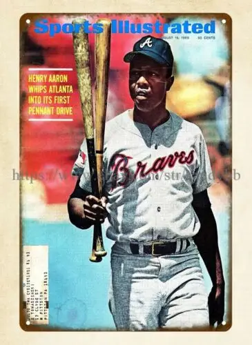 baseball 1969 sports magazine cover Hank Aaron,  metal tin sign