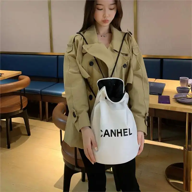 Women\'s Canvas Bag Casual Backpack Water Bucket Drawstring Backpack