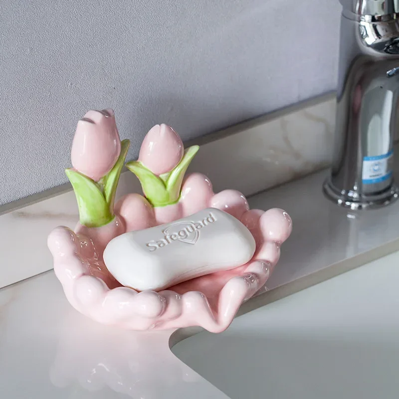 Ceramic Drain Soap Box, Cute Flower Drain, Home Creative Light, Luxury Drain Sink, Bathroom Shelf