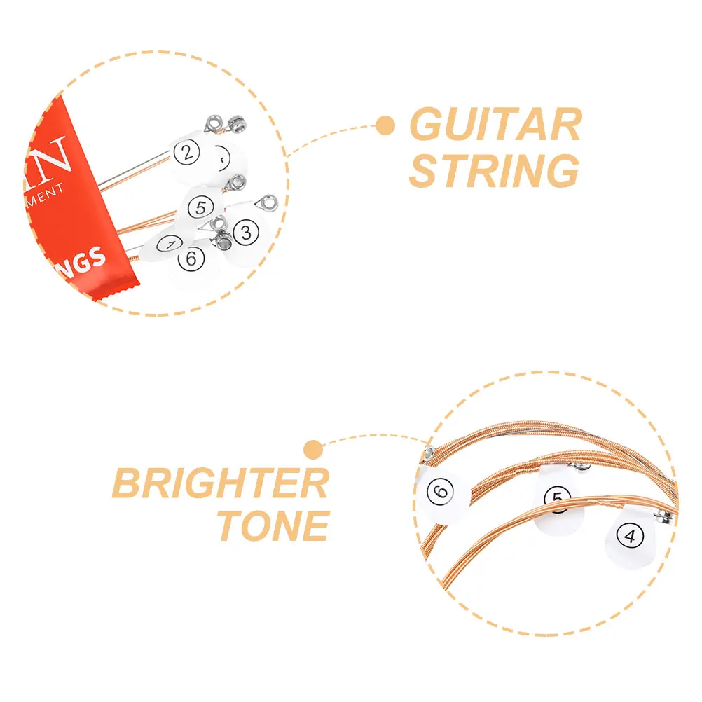 

6 Guitar Strings Folk Acoustic Clear Comfortable Powerful Bright Tone Long Sustain Fingerpicking Bending Universal