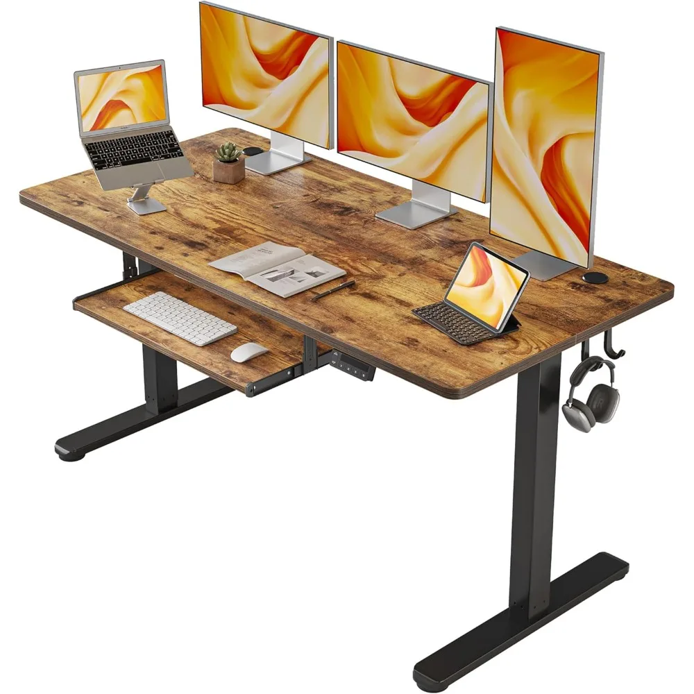 

FEZIBO Standing Desk with Keyboard Tray, 55 × 24 Inches Electric Height Adjustable Desk, Sit Stand Up Desk, Computer Office Desk