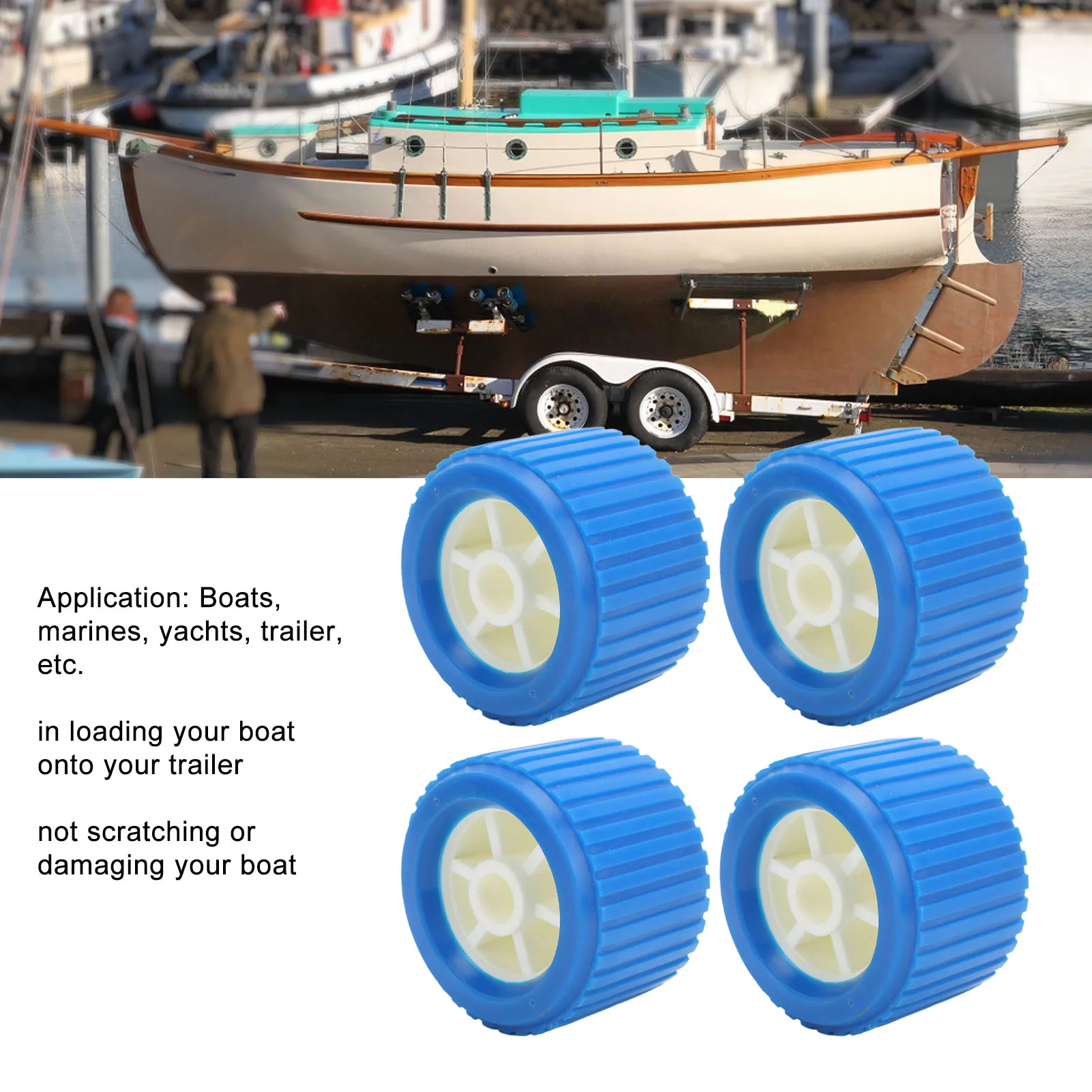 

4PCS 108x75x19mm Blue PP Marine Ribbed Wobble Roller High Temp Resistant Wear Resistant for Boat Yacht Trailer