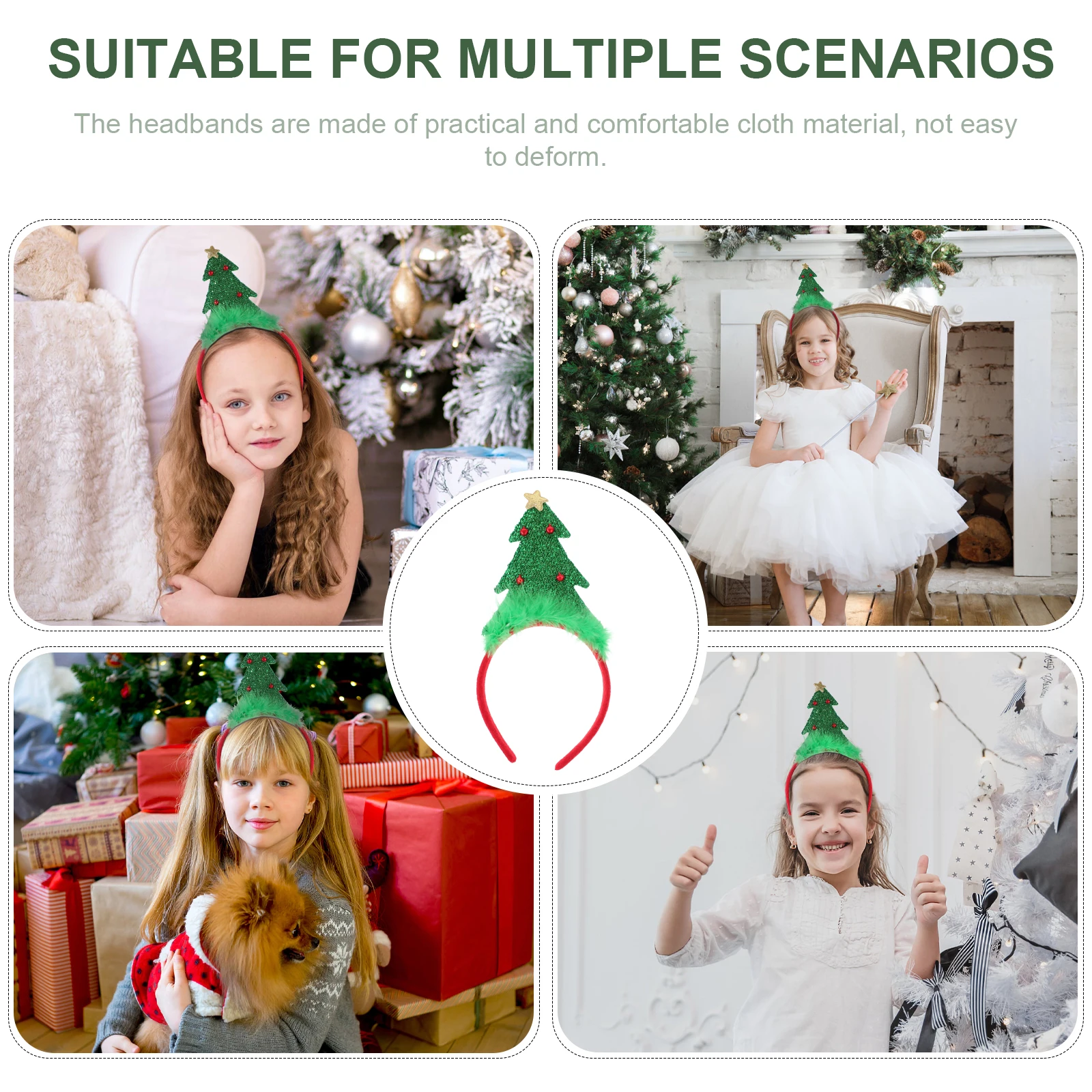 

6Pcs Christmas Tree Headbands Practical Fabric Xmas Party Hair Accessories Women Holiday Hair Decoration Christmas