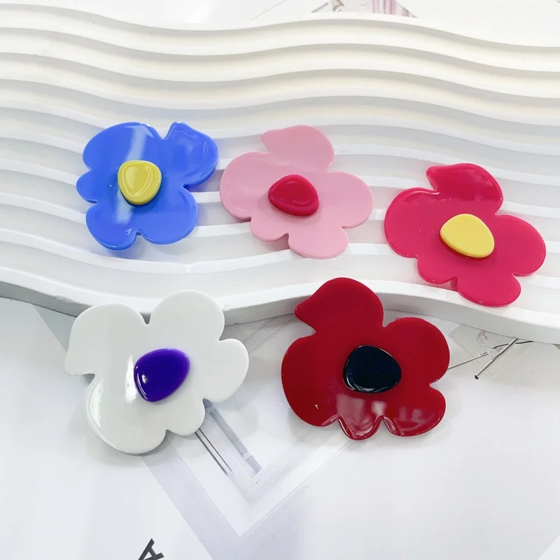 

Wholesale 50pcs/lot color print cartoon flowers shape acrylic beads diy jewelry garment hair accessory