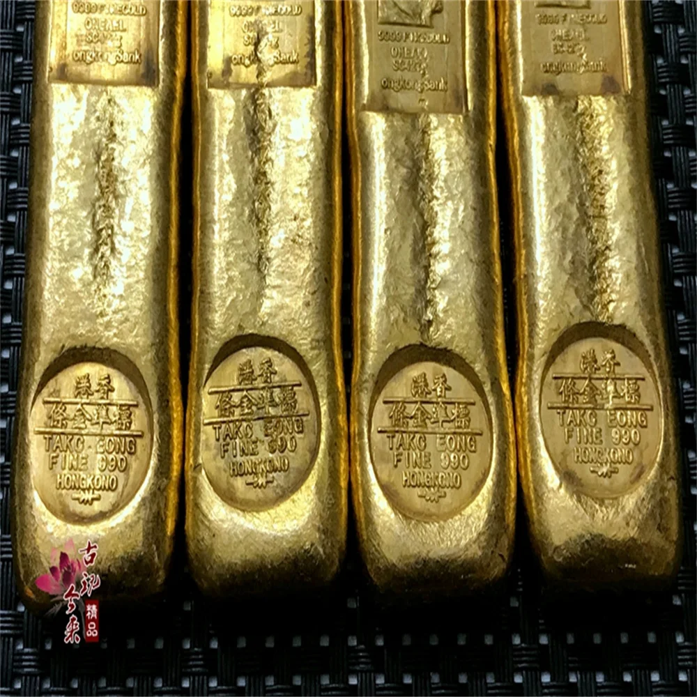 Antique miscellaneous antique crafts gold ingot gold bar Hong Kong gold bar pure brass gilding