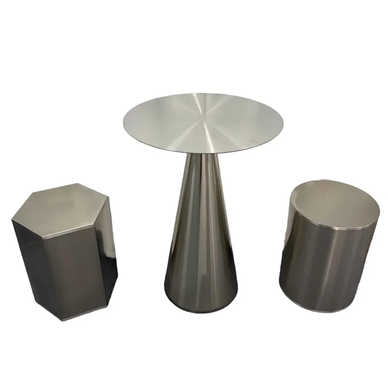 for Stainless Steel Modern Conical Table and Chair Set Light Luxury Brushed Metal Durable Waterproof Small Table Suitable for