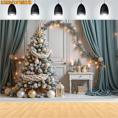 

Christmas Day Wreath Family New Year Party Photography Backdrops Prop Window Living Room Xmas Tree Gift Snow Background VN-17