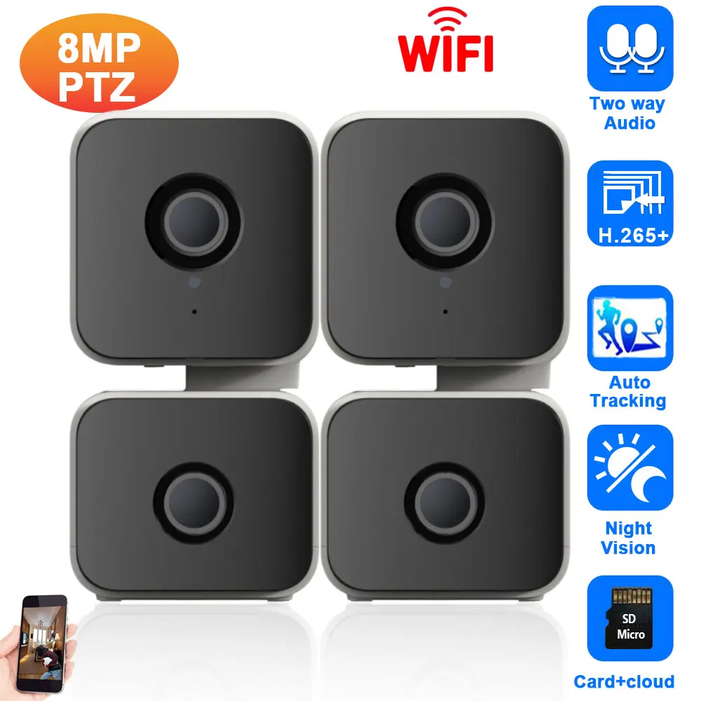 4K Tuya Mini Dual Lens Indoor Wifi PTZ Security Camera Auto Tracking 2 Way Audio Smart Life Home Wireless Baby Monitor Camera