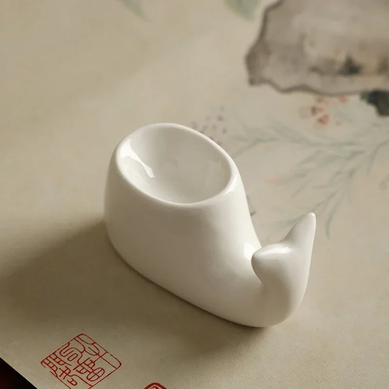 2In1 Ceramic Ink Dish Pen Rest Brush Ink Painting Tool Well Whale Shape Ink Plate Four Treasures For Calligraphy Practice