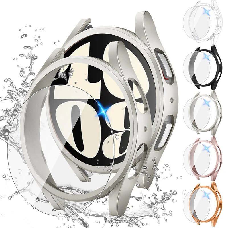 Gehärtetes Glas + Hülle für Samsung Galaxy Watch 7/6/5/4, 44 mm, 40 mm, Voll-PC-Stoßstangen-Displayschutz, Galaxy Watch FE-Zubehör