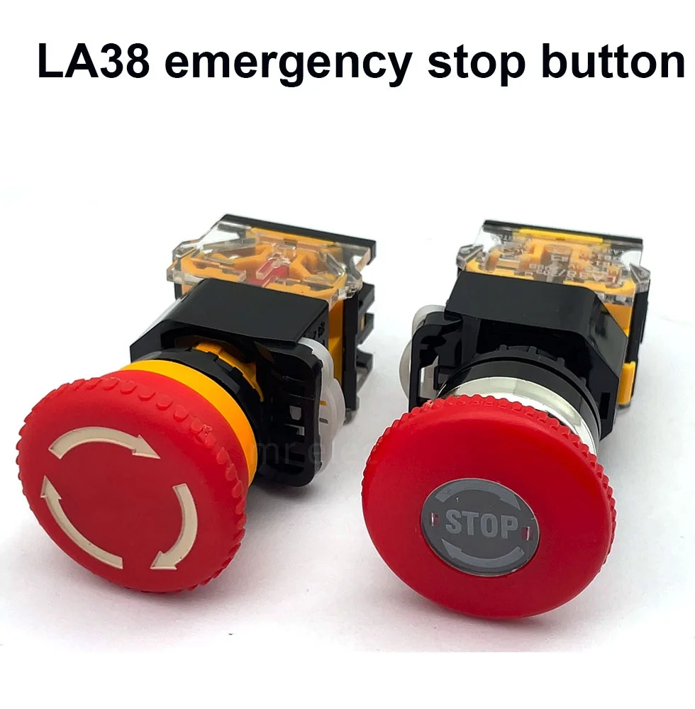 LA38-11ZS 22mm Emergency Stop Switch Button Mushroom Head Self-Locking Button LA38-11ZS / Stop Emergency Power Failure Stop 1NO