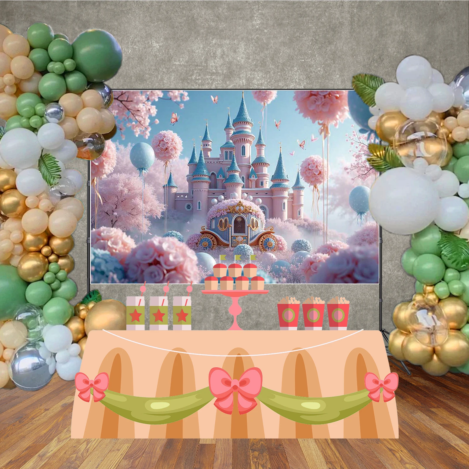 MOON.QG мечтательный фон для фотосъемки на день рождения, цветочный замок, воздушный шар, фон для фотосессии, детские аксессуары для студийной фотобудки