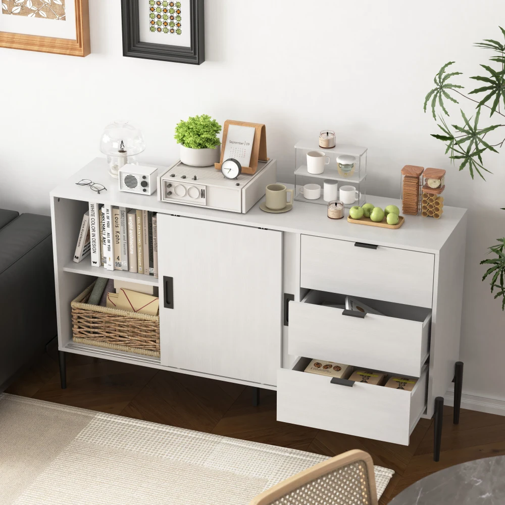 Glas-Schiebetür, 3 Schubladen, modernes Sideboard, Küche, Buffetschrank für Flure, Eingänge, Küche, Arbeitszimmer – Detail 7