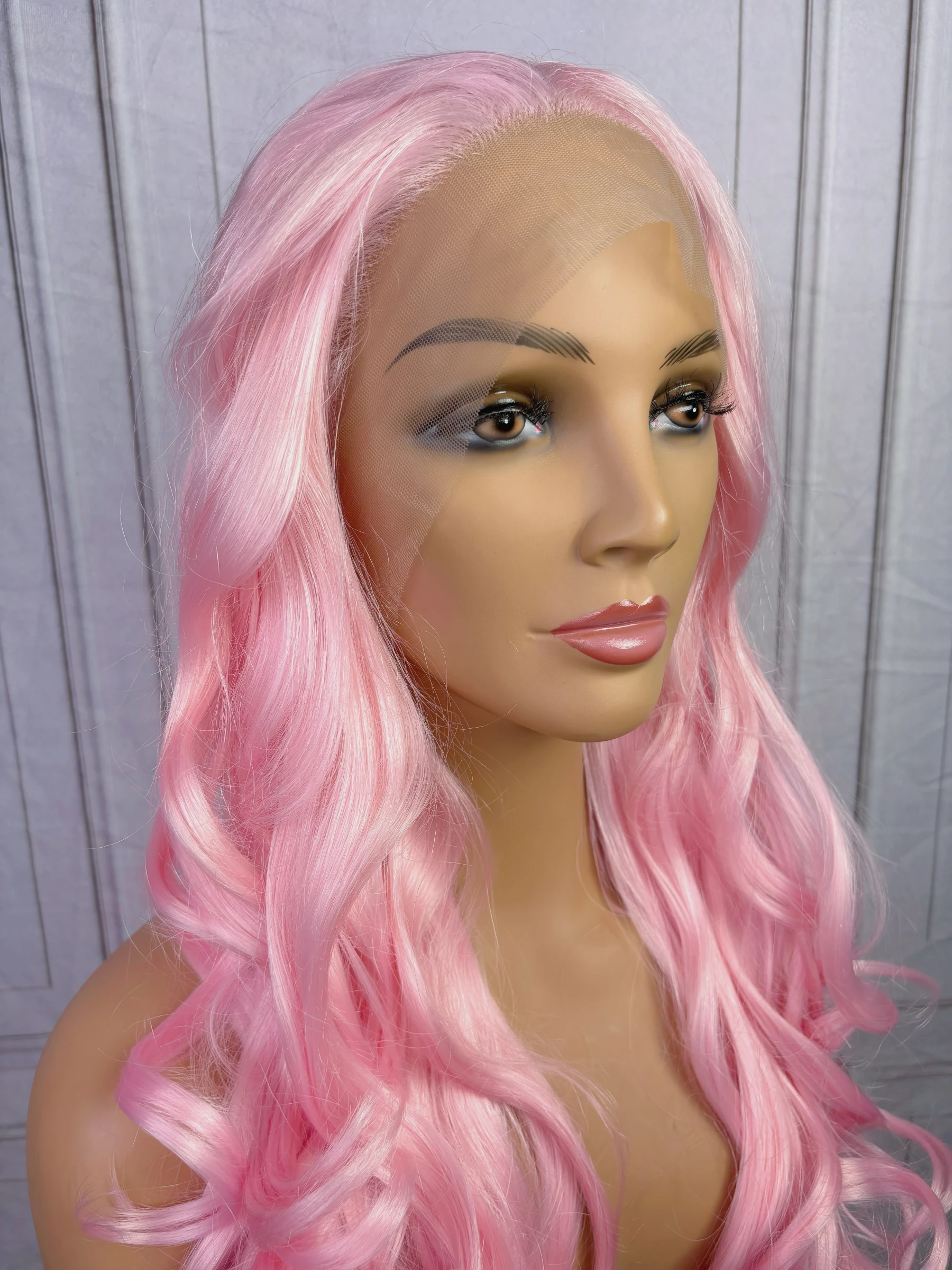 Pink Long Wave Wigs Synthetic Transparent Lace Front Wigs 180Density Heat Resistant For Women\'s Daily Party Cosplay Use Wavy Wig