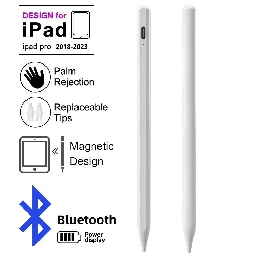 Drawing Stylus Bluetooth Pen for 2018-2023 Apple iPad Pro Air Mini Capacitive Touch Pencil with Palm Rejection Tilt Sensor