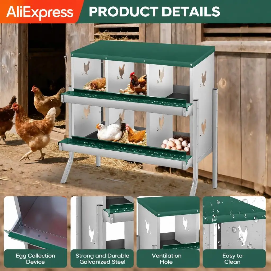 Galvanized Steel Chicken Coop with 10 Compartments – Rust-Resistant, Easy to Clean, Wall-Mounted – Ideal for Quick Egg Collection