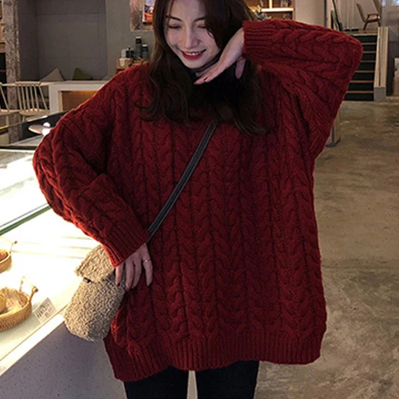 Autumn Winter Loose Twist Pullover Sweater Women O-Neck Long Knitted Top Casual Long Sleeve Jumper 2025 Elegant Knitwear