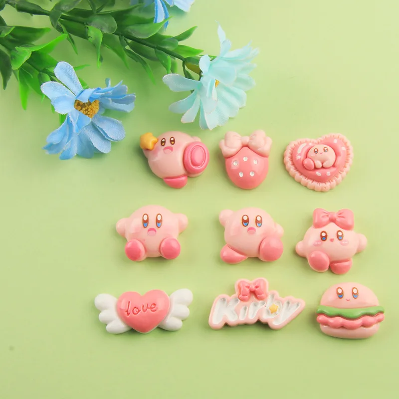 10pcs/set Kawaii Anime Star Kirby Series Angel Cupcake Hamburger Resin Patch DIY Decor Phone Shell Hair Accessories Material Toy