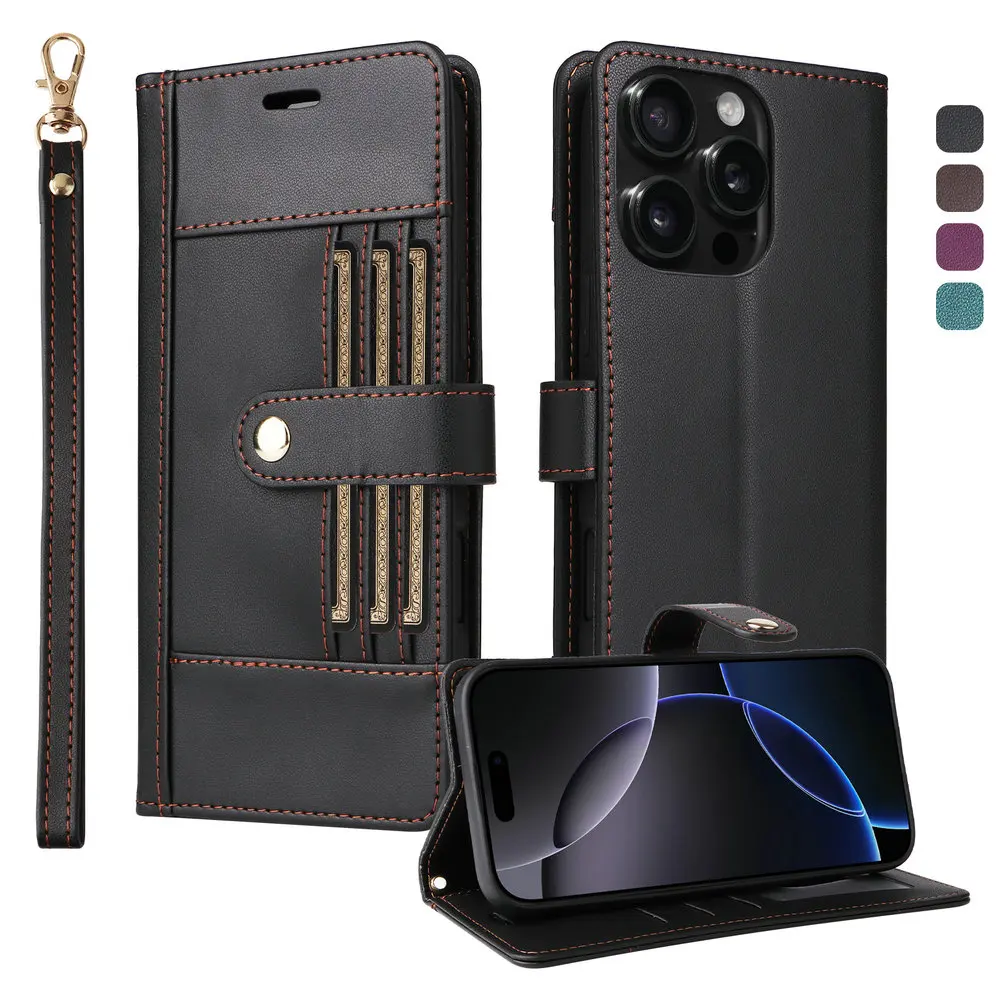 آيفون 17 الهواء 16E 5G 2025 6-بطاقات محفظة جلدية تتفاعل حافظة آيفون 17 16 15 14 13 12 11 برو ماكس آيفون 17 زائد غطاء فاخر