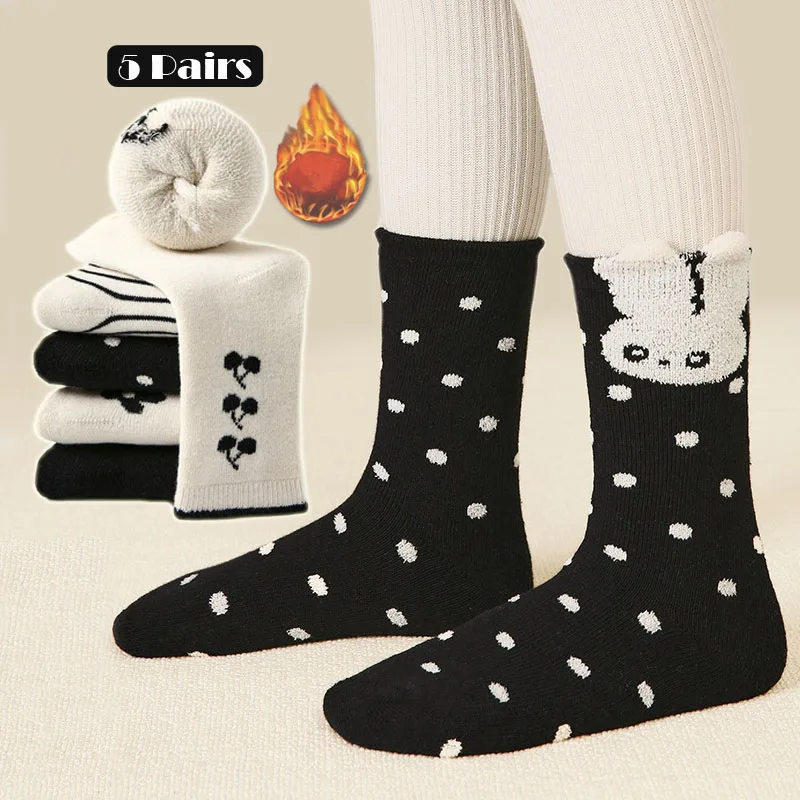 5 Pairs Children Thermal Socks Winter Thickened Cotton Sock Girls Warm Plush Sock Baby Infant Socks Kids Calf Sock