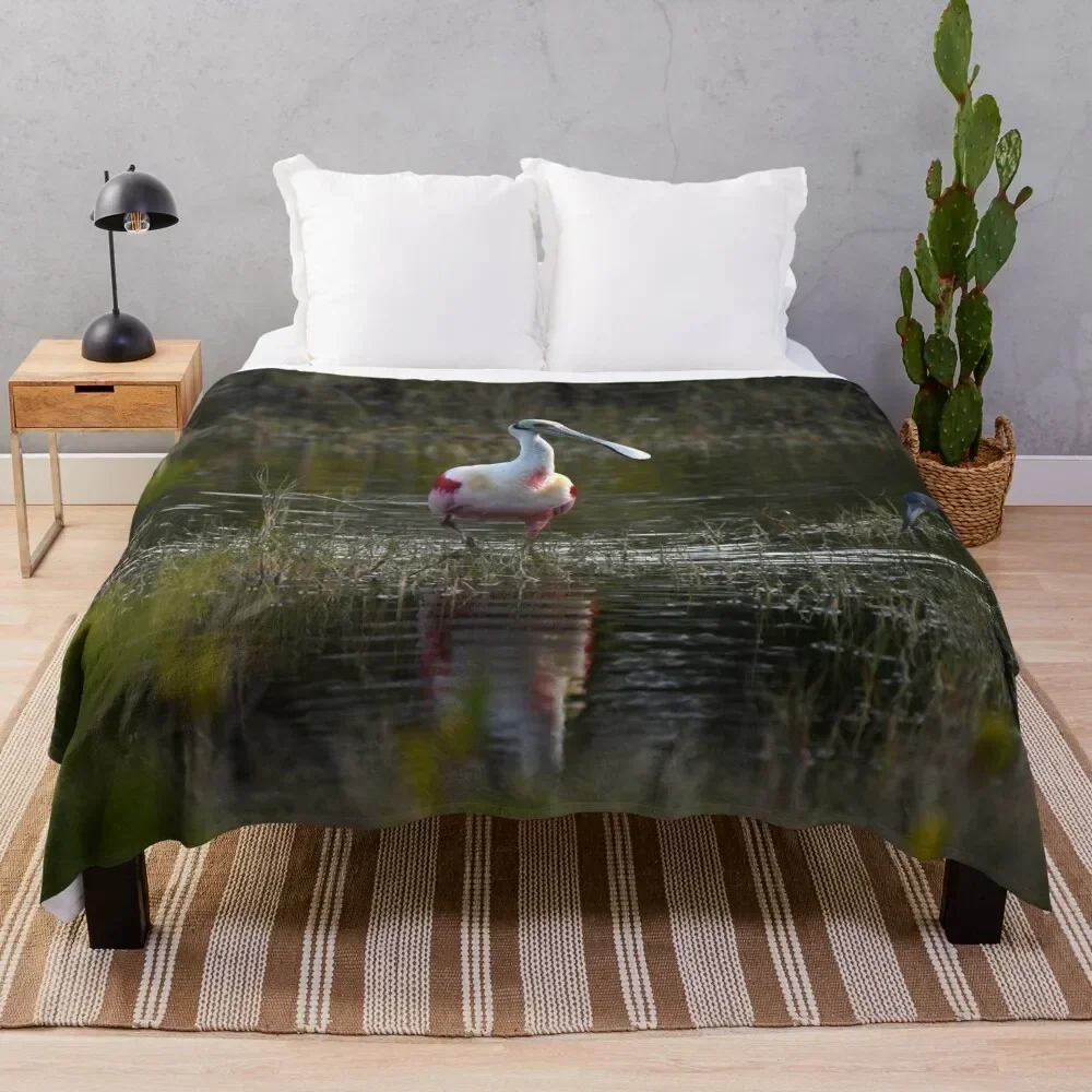 Rosette Spoonbill - Blue Heron Throw Blanket Lightweight Cozy Blanket for Bed Sofa
