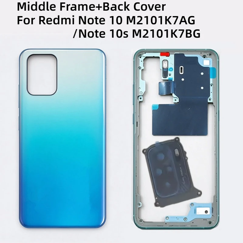 Full Housing for Xiaomi Redmi Note 10 M2101K7AG /Note 10s M2101K7BG Back Cover+Middle Frame+Side Key+Camera Glass Lens