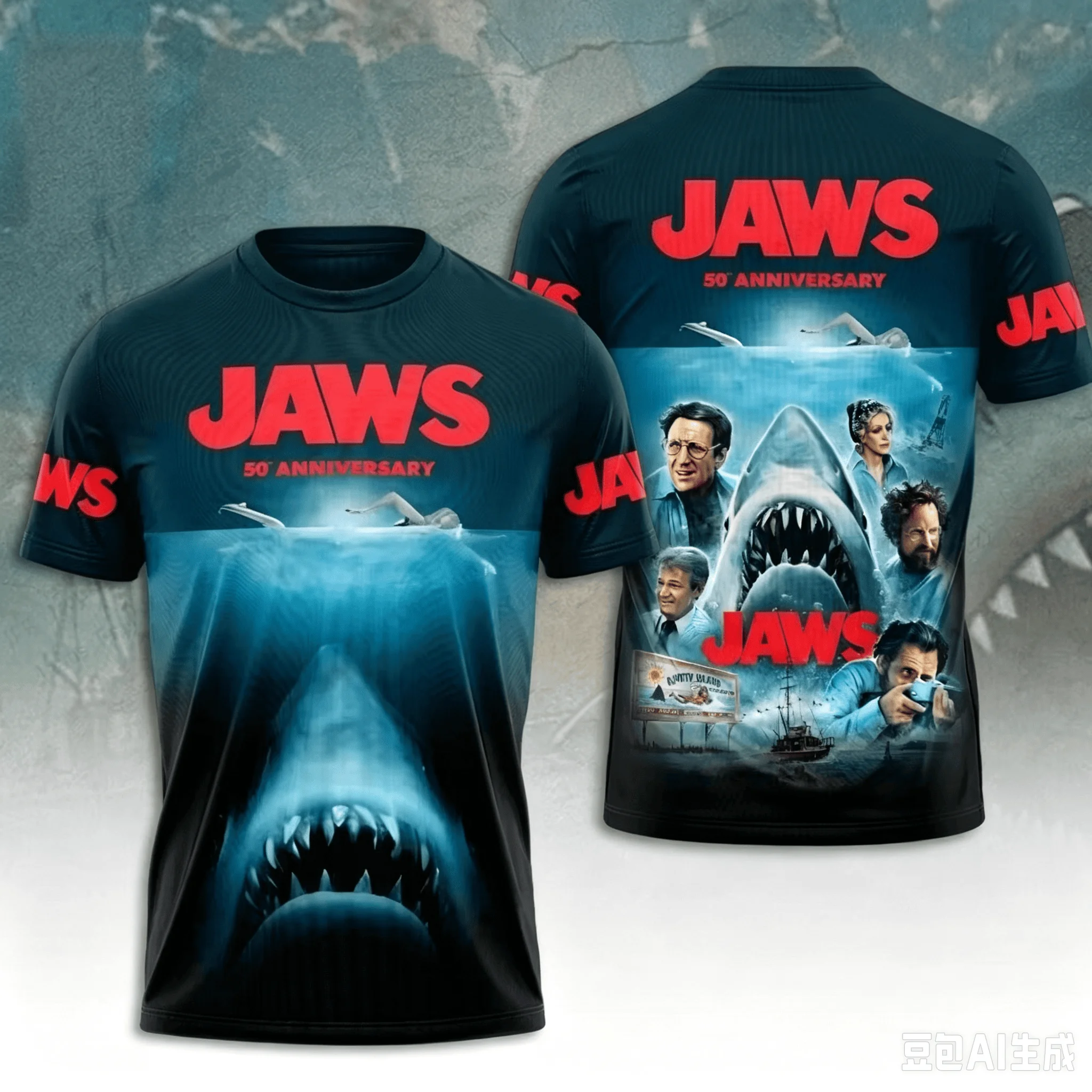 3D Print Sports Quick-dry Breathable Men T-shirt Movie Jaws Fashion Hip-hop Street Harajuku Rock Casual Classic Short Sleeve Top