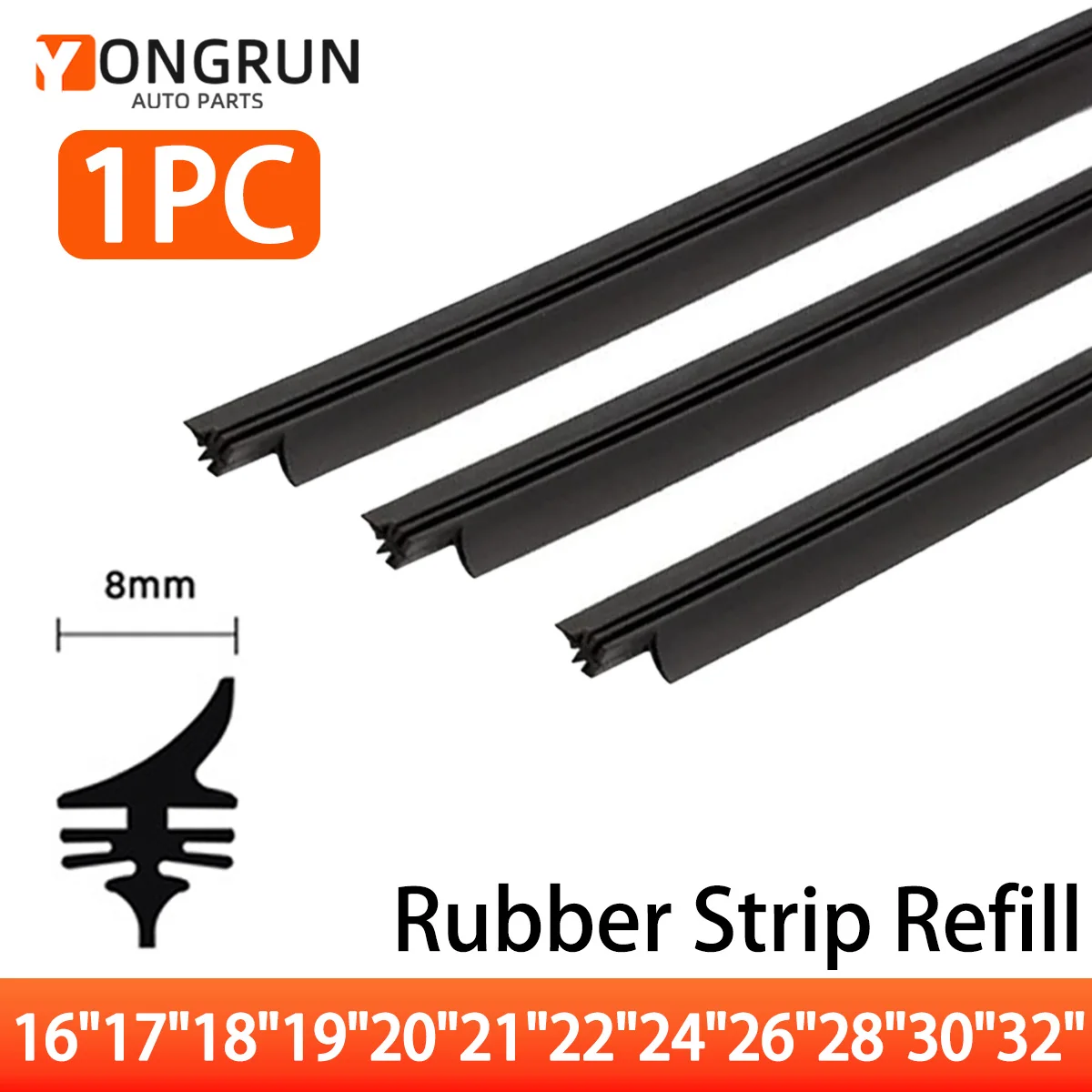 YONGRUN 1PC Gummi Strip16 "17" 18 "19" 20 "21" 22 "24" 26 "28" 30 "32" Valeo Typ Wischer Klinge Gummi Streifen Ersatz Automotive Teile