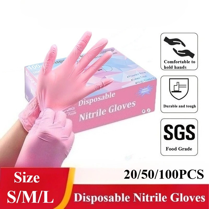 

20/50/100PCS Pink Gloves Disposable Nitrile Gloves Powder Free for Household Cleaning Beauty Salon Working Kitchen Gloves