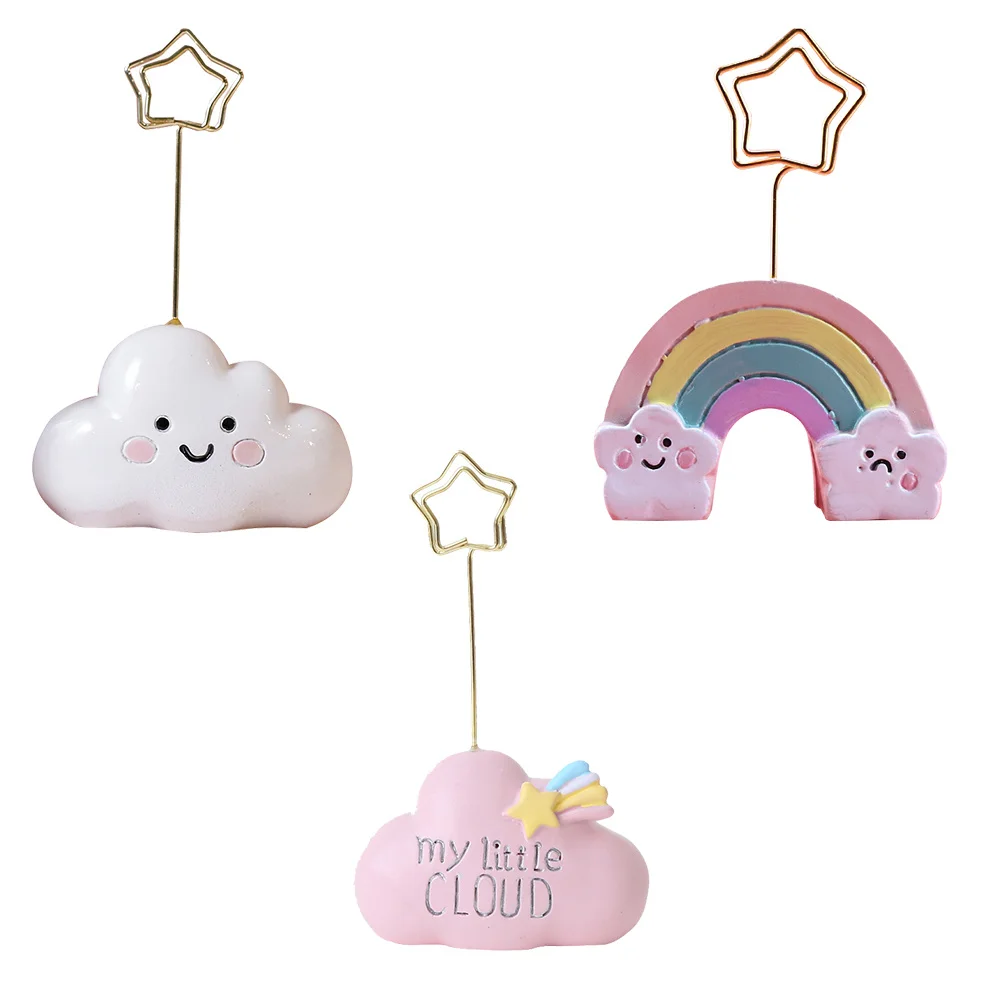 

3Pcs Lovely Cloud Memo Clip Unique Cartoon Design Steady Stand for Holiday Celebrating Wedding Anniversary Note Holder