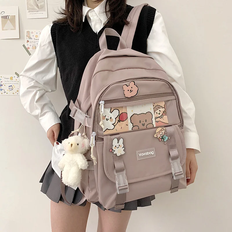 TRAVEASY 2023 Japanese High School Girls Cute School Backpack Women Nylon Bag Casual Travel Backpack Student Bookpack