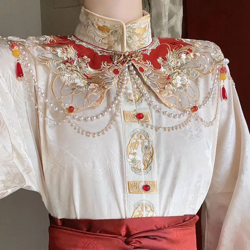 Vintage Embroidery Ethnic Style Hanfu Poncho Capes Cloak  Buckle Pearl Tassel Shawls Wraps Women Fashion Qipao Cloud Shoulder