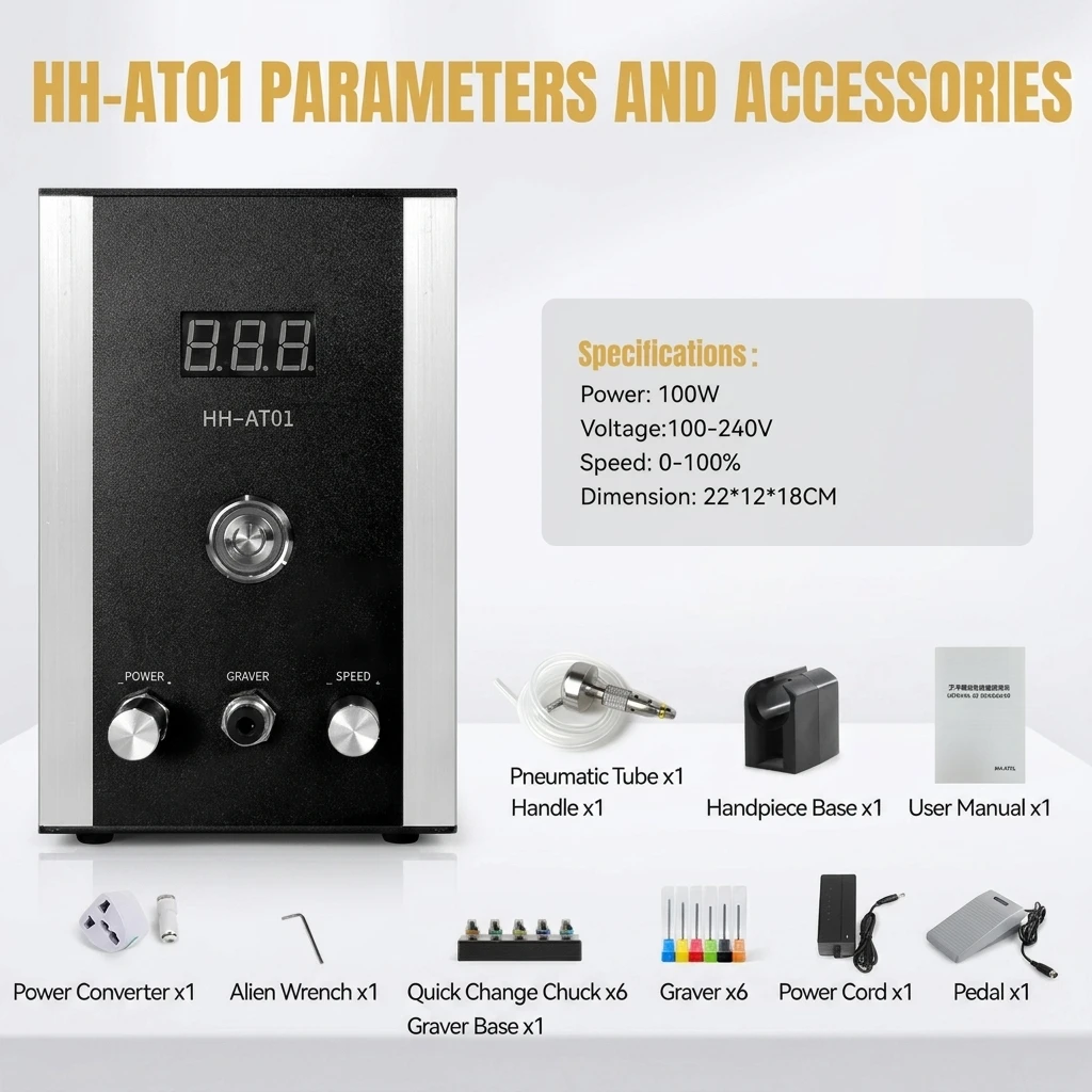AT01 100W 100-240V Air Compressor Free Jewelry & Stone Setting Tools Hand Engraving Machine Micro Engraver Pneumatic Machine