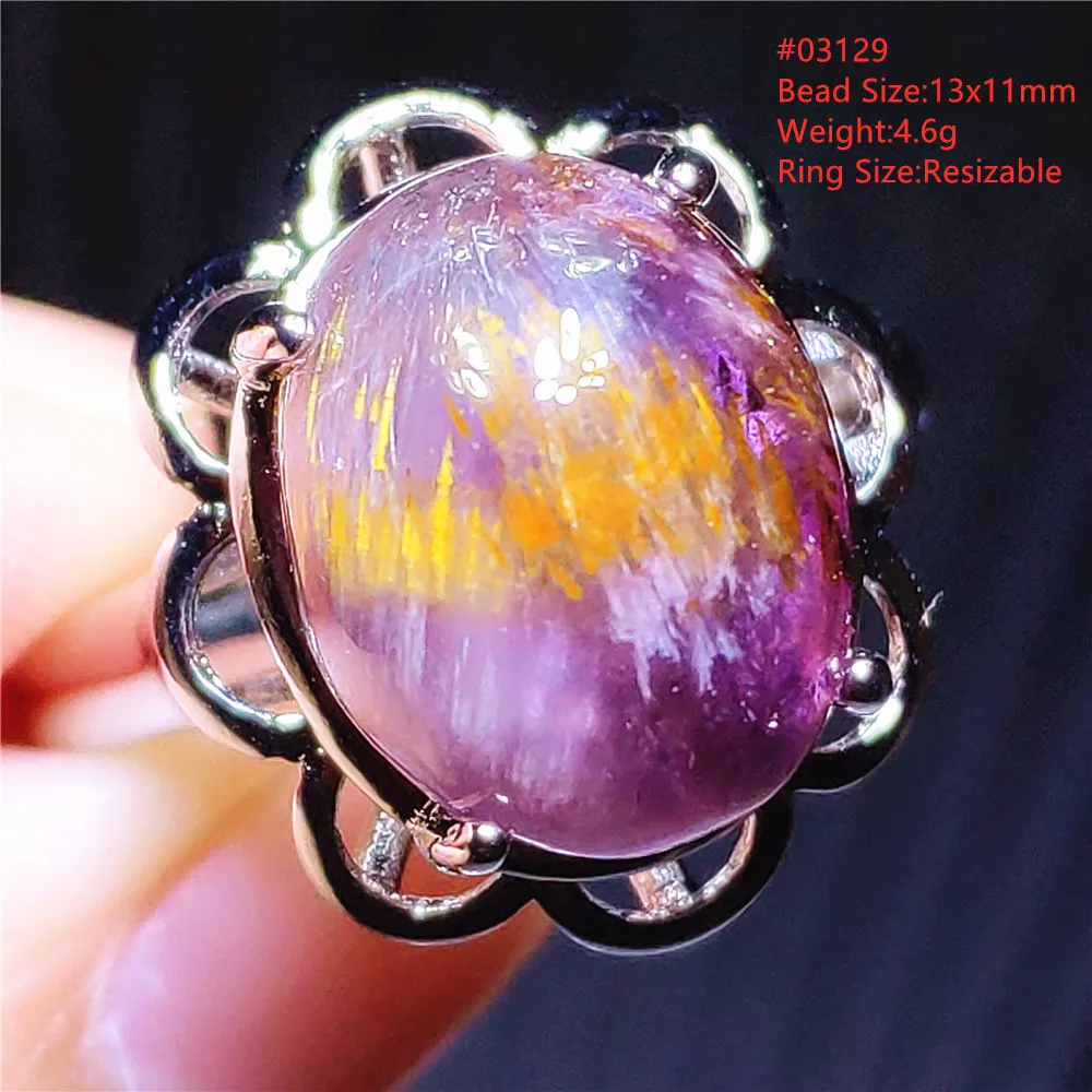 Natural Purple Cacoxenite Auralite 23 Adjustable Ring Rutilated Quartz Ring 925 Sterling Silver Canada 16x12mm Rare AAAAAA