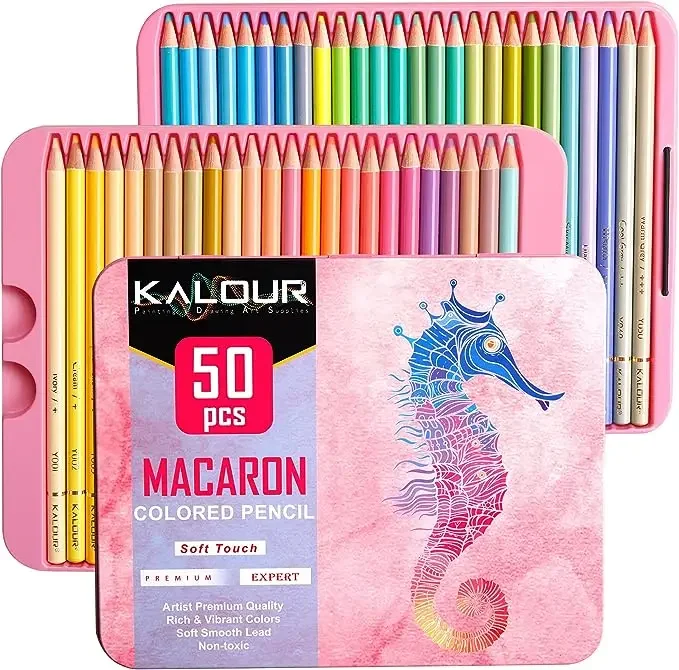 Kalour-Juego de lápices de Color, 50 piezas, Makaron, boceto, pintura, paquete de caja de hierro, regalo profesional, suministro de arte