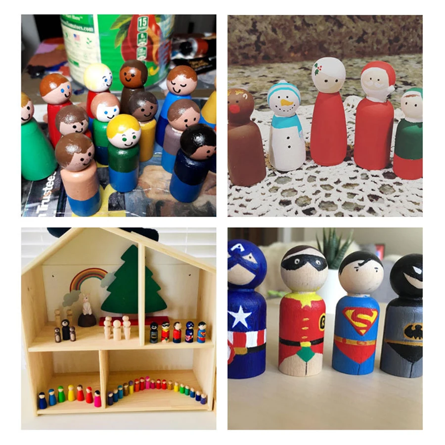 ABCPICK 50pcs Diy Children'S Painted Wooden Doll Box With Original Wood Color Puppet Person Creative Graffiti Toy Decoration