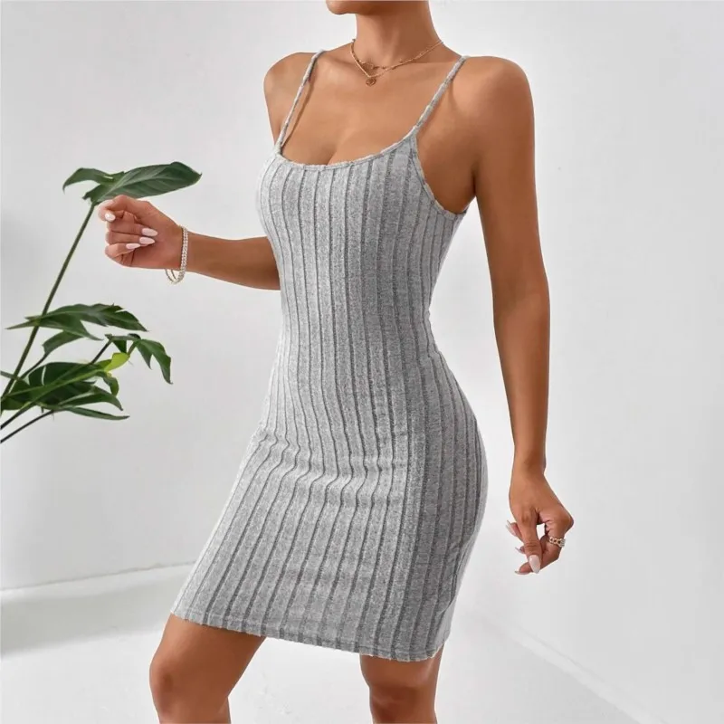 

Sexy Backless Slim Fit Women's Short Dress Summer Fashion Solid Color Knitted High Waisted Suspender Dresses Ladies Vestidos