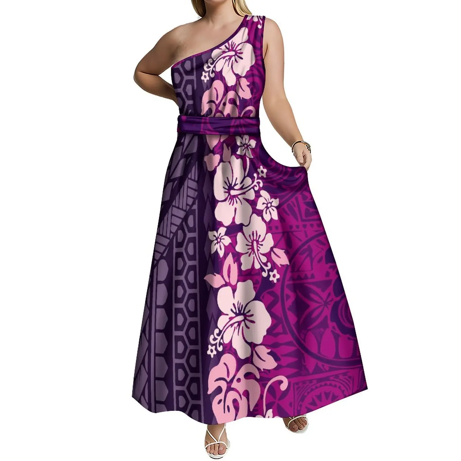 

2024 New Style Samoa Elegant Women'S Sleeveless Skirt High Waist Slim Dress Polynesian Fashion Plus Size Women'S Dress