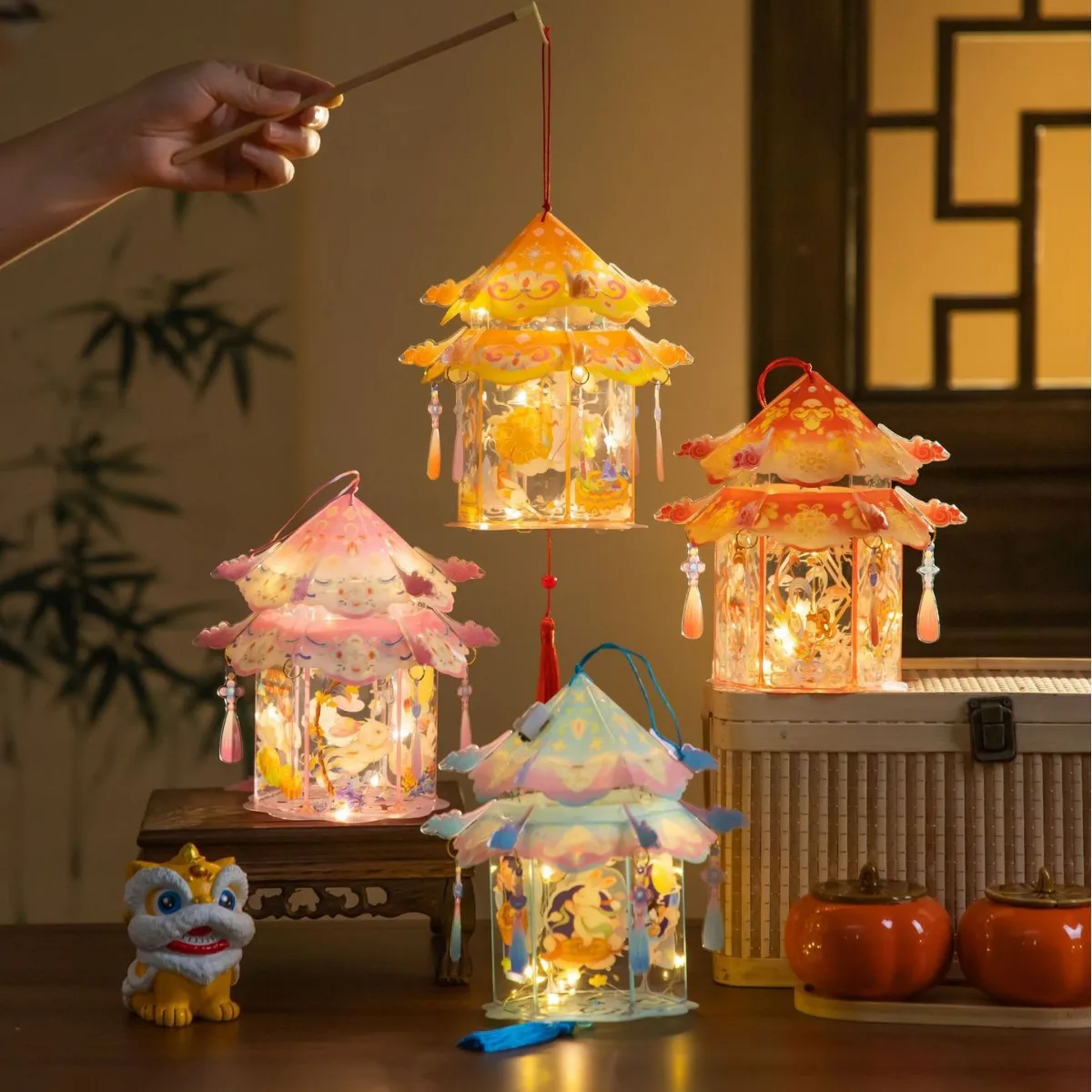 Lanterna fatta a mano Festival di metà autunno Lanterna Fiore Lanterna Atmosfera di festa Puntelli luminosi Lampade Confezione di materiali fai da te Decorazioni per la casa