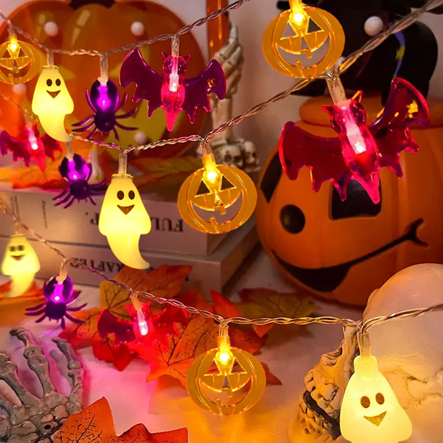 2024 Halloween Party LED String Lights Ghost Pumpkin Spider Web Decor Night Light Halloween Indoor Outdoor Decoration Props