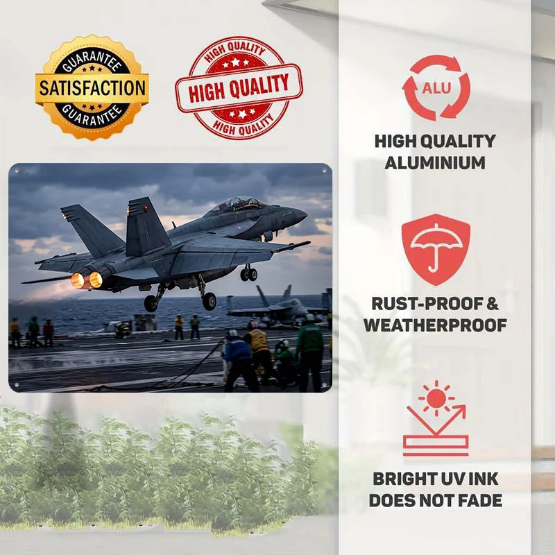 Fighter Jet Launching From Aircraft Carrier Metal Poster Perfect Gift for Fans Lovers Personalized Wall Art Metal Sign for Decor