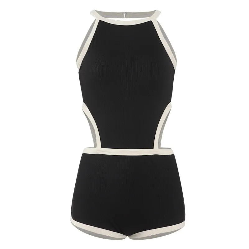 New Black Women's One-Piece Swimsuit, Stylish Triangle Bottoms Backless Tummy Control Slimming Swimwear for Hot Spring Vacations