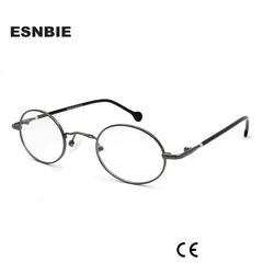 ESNBIE Small Black Circle Glasses Men Metal Round Optical Frame Women Prescription Glasses Oval Shape Spectacle Clear Lens